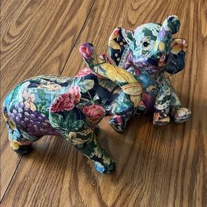 La Vie Floral Ceramic Elephant Figurines set of 2